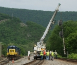 High mast signal at K Cabin (I believe this is called) comes down.  H744, local train's power, in background